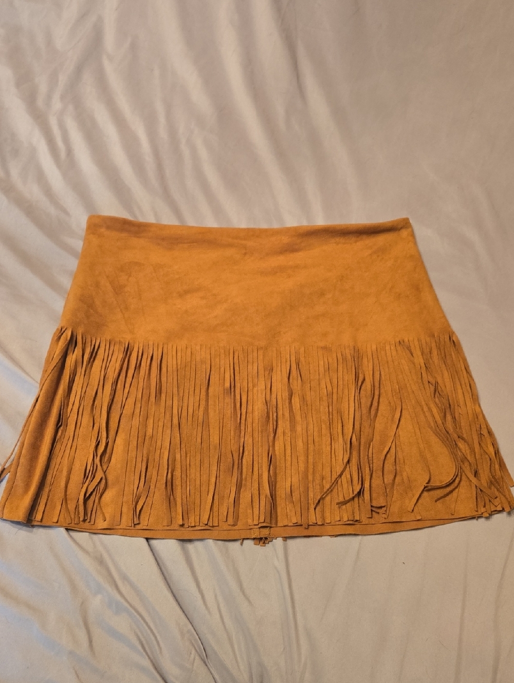 Jolt Mustard Fringe Suede Mini Skirt
